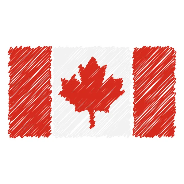 Hand getrokken nationale vlag van Canada geïsoleerd op een witte achtergrond. Vectorillustratie schets stijl. — Stockvector