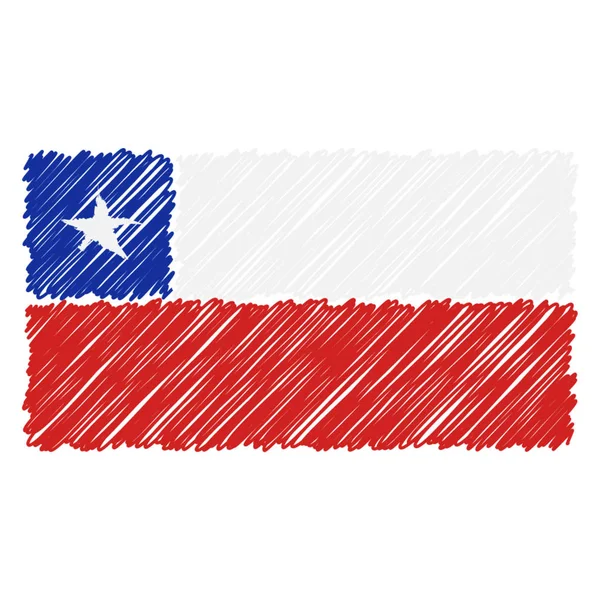 Bandera Nacional Dibujada a Mano de Chile Aislada Sobre Un Fondo Blanco. Ilustración de estilo de boceto vectorial . — Archivo Imágenes Vectoriales