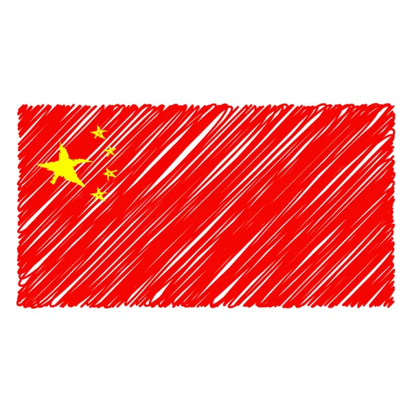 Drapeau national de Chine dessiné à la main isolé sur un fond blanc. Illustration vectorielle de style de croquis . — Image vectorielle