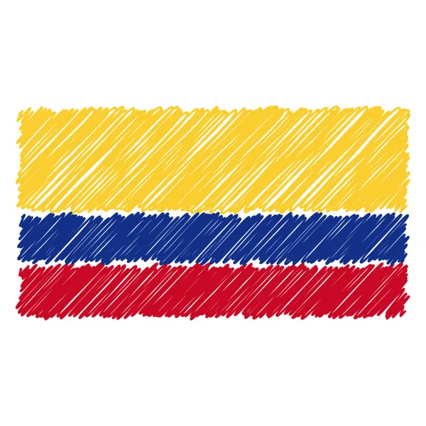 Elle çizilmiş ulusal bayrak beyaz bir arka plan üzerinde izole Kolombiya. Vektör kroki tarzı çizim. — Stok Vektör