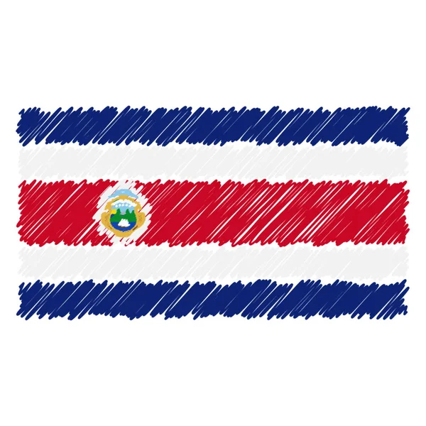 Drapeau national du Costa Rica dessiné à la main isolé sur un fond blanc. Illustration vectorielle de style de croquis . — Image vectorielle