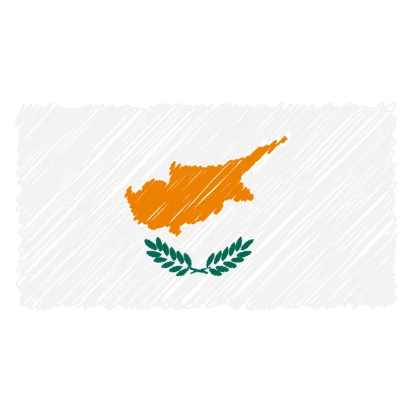 手には、白い背景に分離されたキプロス共和国の国旗が描かれました。ベクター スケッチ イラスト. — ストックベクタ