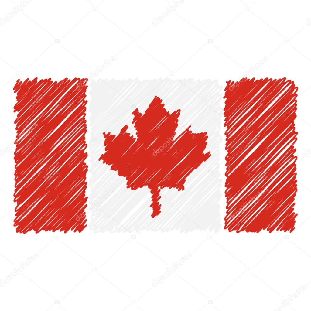 Hand Drawn National Flag Of Canada Isolated On A White Background. Vector Sketch Style Illustration.