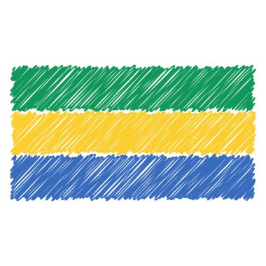 El Beyaz bir arka plan üzerinde izole Gabon bayrağı çekilmiş. Vektör kroki tarzı çizim.