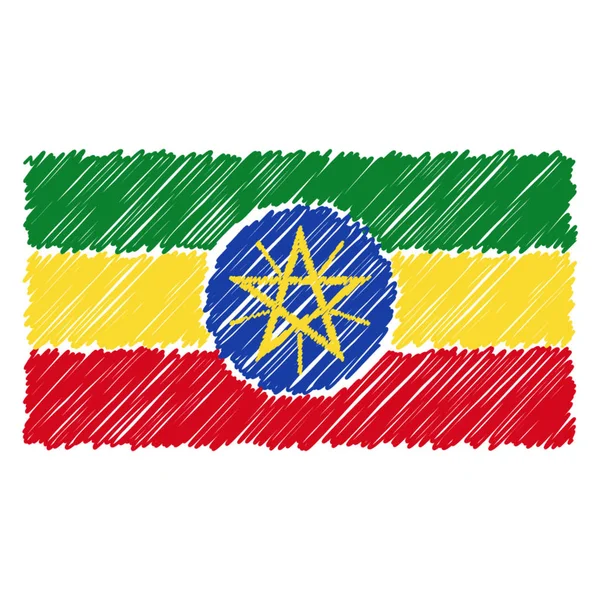 Hand getrokken nationale vlag van Ethiopië geïsoleerd op een witte achtergrond. Vectorillustratie schets stijl. — Stockvector