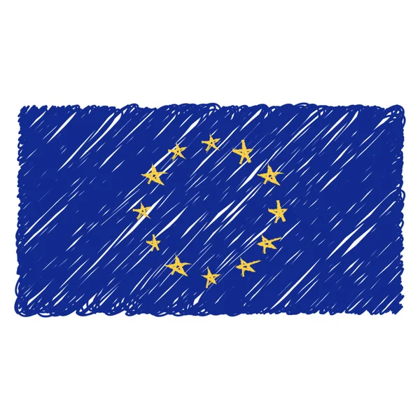 Hand getrokken nationale vlag van de Europese Unie geïsoleerd op een witte achtergrond. Vectorillustratie schets stijl. — Stockvector