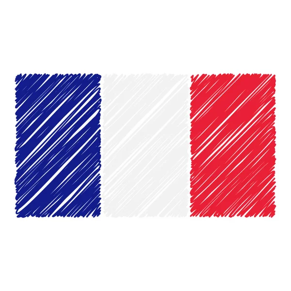 Kézzel rajzolt zászlaja Franciaország elszigetelt fehér Background. Vektoros rajz rajzos illusztráció. — Stock Vector