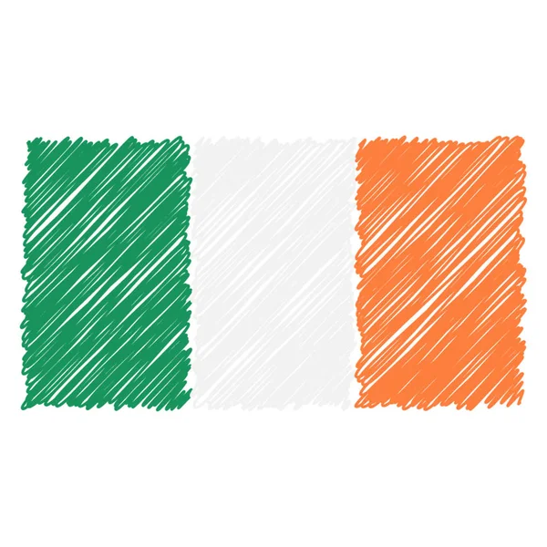 Bandiera nazionale irlandese disegnata a mano isolata su sfondo bianco. Illustrazione dello stile dello schizzo vettoriale . — Vettoriale Stock