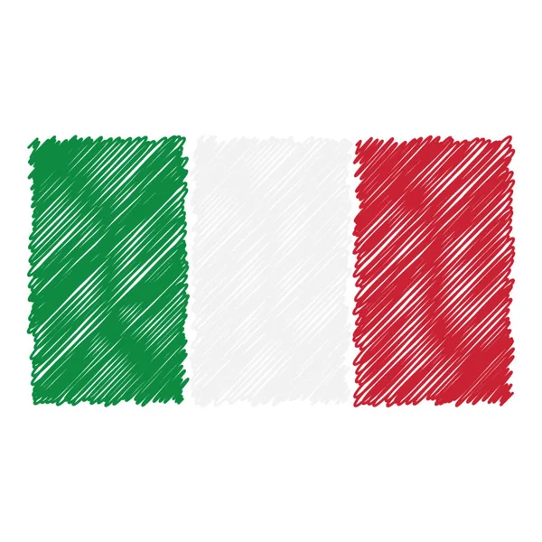 Hand getrokken nationale vlag van Italië geïsoleerd op een witte achtergrond. Vectorillustratie schets stijl. — Stockvector
