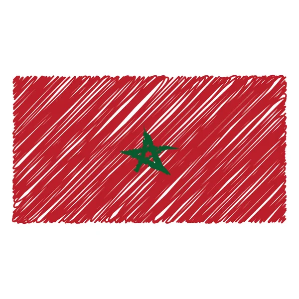 Hand Drawn National Flag Of Morocco Isolated On A White Background. Vector Sketch Style Illustration. — Stock Vector