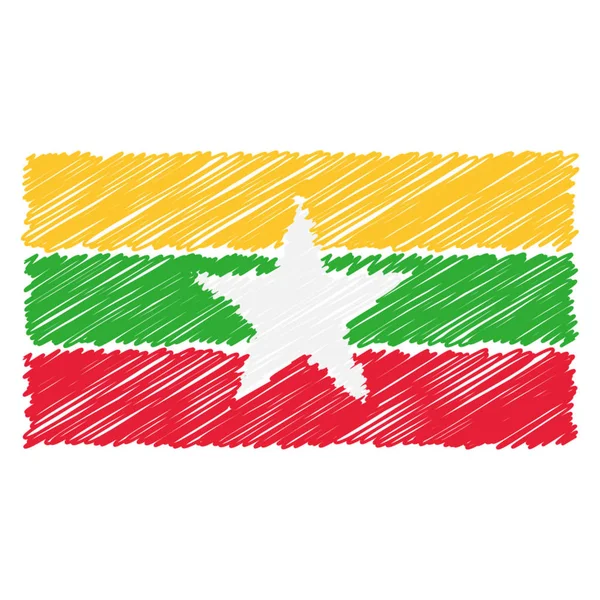 Hand getrokken nationale vlag van Myanmar geïsoleerd op een witte achtergrond. Vectorillustratie schets stijl. — Stockvector