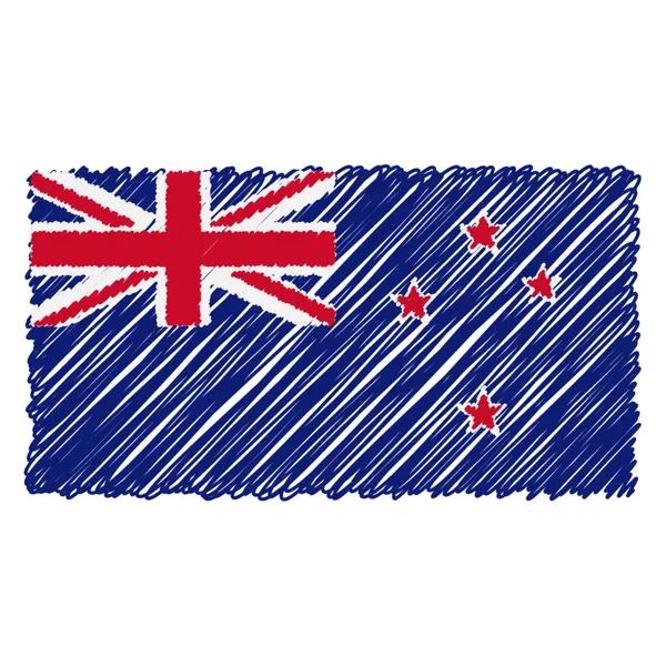 Hånd trukket National Flag of New Zealand Isoleret på en hvid baggrund. Illustration af vektorskitsestil . – Stock-vektor