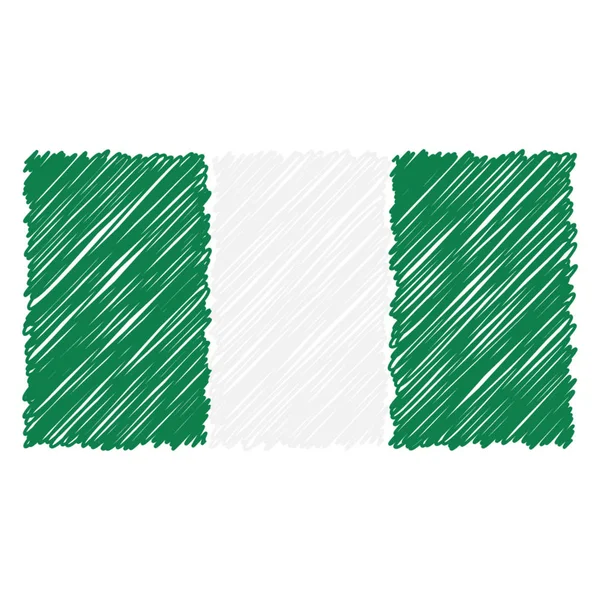 Disegnato a mano bandiera nazionale della Nigeria isolato su uno sfondo bianco. Illustrazione dello stile dello schizzo vettoriale . — Vettoriale Stock