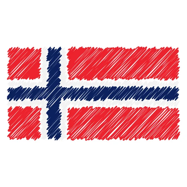 Bandera nacional dibujada a mano de Noruega aislada sobre un fondo blanco. Ilustración de estilo de boceto vectorial . — Vector de stock