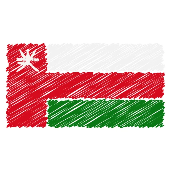 Bandiera nazionale disegnata a mano dell'Oman isolata su sfondo bianco. Illustrazione dello stile dello schizzo vettoriale . — Vettoriale Stock