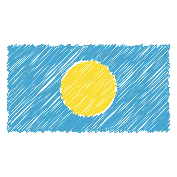 Bandera nacional dibujada a mano de Palau aislada sobre un fondo blanco. Ilustración de estilo de boceto vectorial . — Archivo Imágenes Vectoriales