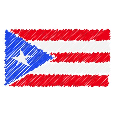 El Puerto Rico beyaz bir arka plan üzerinde izole ulusal bayrak çekilmiş. Vektör kroki tarzı çizim.