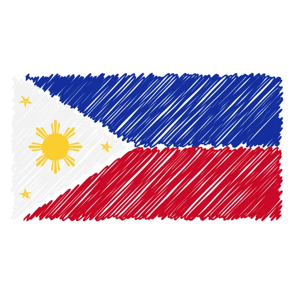 Bandera nacional dibujada a mano de Phillippines aislada sobre un fondo blanco. Ilustración de estilo de boceto vectorial . — Vector de stock