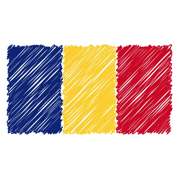 Bandera nacional dibujada a mano de Rumania aislada sobre un fondo blanco. Ilustración de estilo de boceto vectorial . — Vector de stock