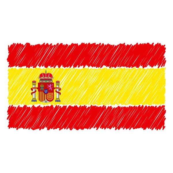 Handritad flagga Spanien isolerad på en vit bakgrund. Vektorillustration skiss stil. — Stock vektor