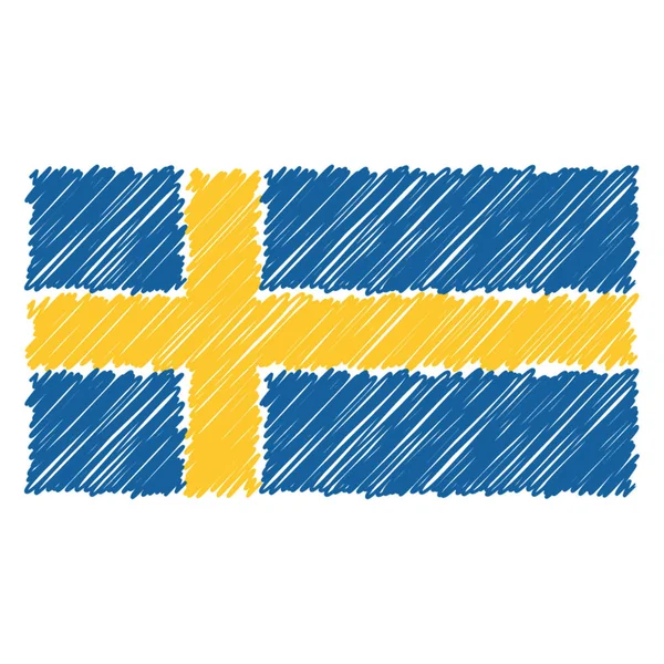 Handritad flagga Sverige isoleras på en vit bakgrund. Vektorillustration skiss stil. — Stock vektor