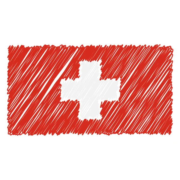 Bandera nacional dibujada a mano de Suiza aislada sobre un fondo blanco. Ilustración de estilo de boceto vectorial . — Archivo Imágenes Vectoriales