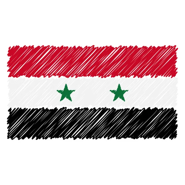 Χέρι εθνική σημαία της Συρίας που απομονώνονται σε λευκό φόντο. Εικονογράφηση στυλ σκίτσο διάνυσμα. — Διανυσματικό Αρχείο