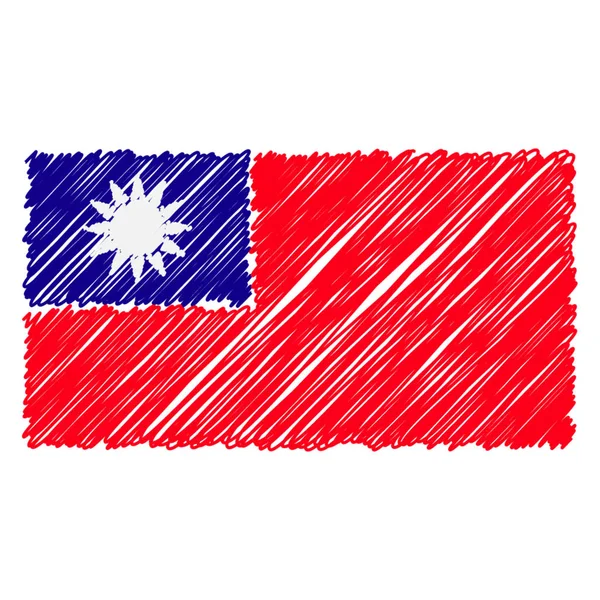 Drapeau national de Taiwan dessiné à la main isolé sur un fond blanc. Illustration vectorielle de style de croquis . — Image vectorielle