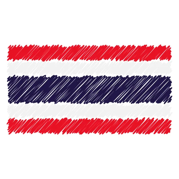 Bandera nacional dibujada a mano de Tailandia aislada sobre un fondo blanco. Ilustración de estilo de boceto vectorial . — Vector de stock