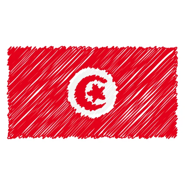 Handgezeichnete Nationalflagge der Tunesier isoliert auf weißem Hintergrund. Vektor Skizze Stil Illustration. — Stockvektor
