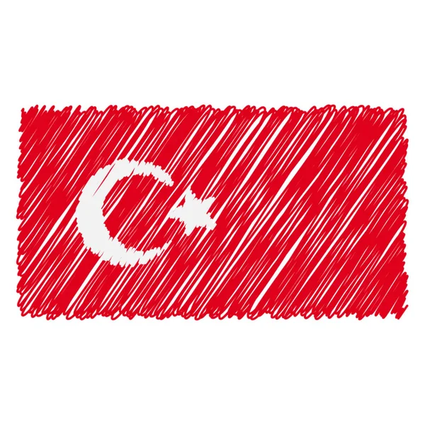 Bandera nacional dibujada a mano de Turquía aislada sobre un fondo blanco. Ilustración de estilo de boceto vectorial . — Vector de stock