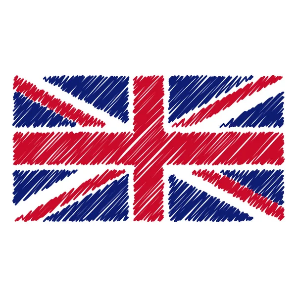 在白色背景下手绘英国国旗 矢量素描样式插图 独特的图案设计的小册子 印刷材料 独立日 — 图库矢量图片