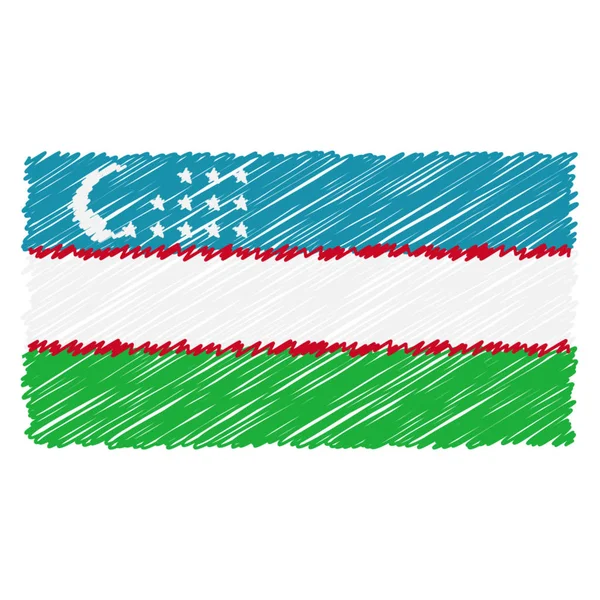 Bandera nacional dibujada a mano de Uzbekistán aislada sobre un fondo blanco. Ilustración de estilo de boceto vectorial . — Vector de stock