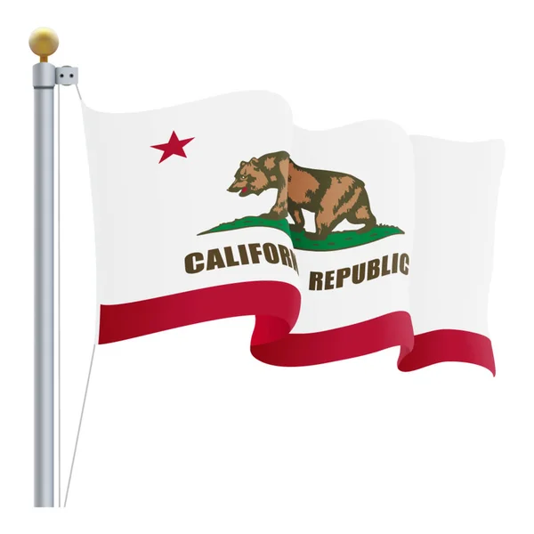 Sventolando la bandiera della California isolata su uno sfondo bianco. Illustrazione vettoriale . — Vettoriale Stock