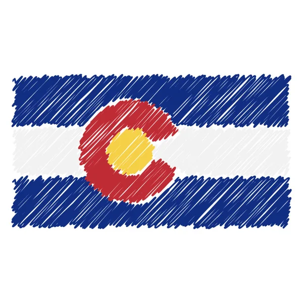 Bandera nacional dibujada a mano de Colorado aislada sobre un fondo blanco. Ilustración de estilo de boceto vectorial . — Archivo Imágenes Vectoriales
