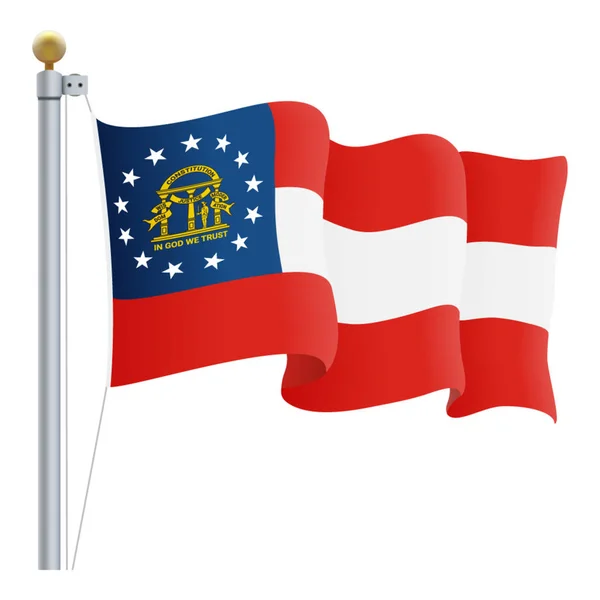 Ondeando la bandera de Georgia aislada sobre un fondo blanco. Ilustración vectorial . — Vector de stock