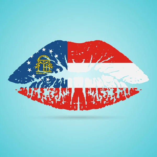 Georgia Flagge Lippenstift auf den Lippen isoliert auf weißem Hintergrund. Vektorillustration. — Stockvektor