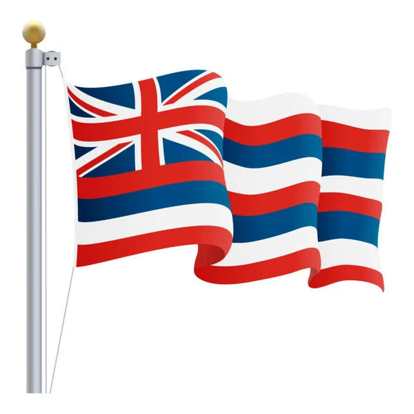 Schwenkt auf weißem Hintergrund vereinzelt die hawaiianische Flagge. Vektorillustration. — Stockvektor