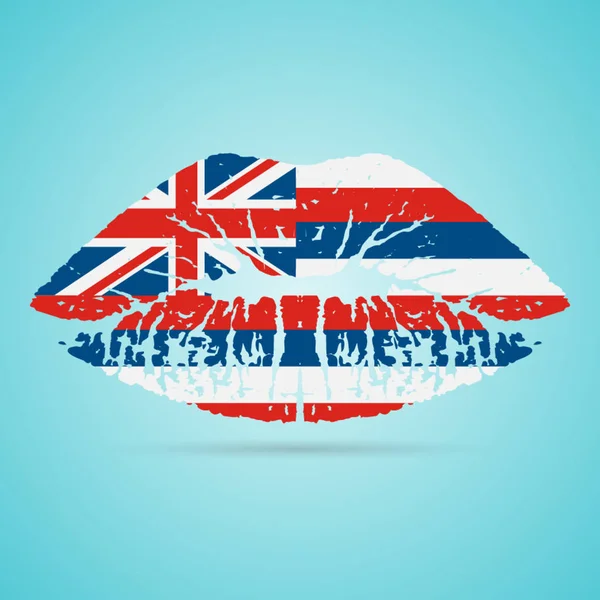 Lápiz labial de la bandera de Hawai en los labios aislado sobre un fondo blanco. Ilustración vectorial . — Vector de stock