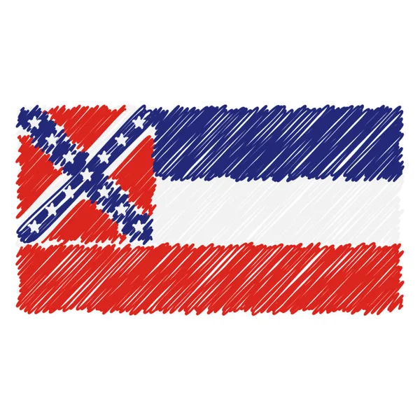 Handgezeichnete Nationalflagge von Mississippi isoliert auf weißem Hintergrund. Vektor Skizze Stil Illustration. — Stockvektor