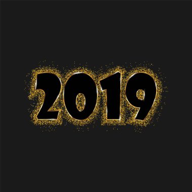 Mutlu yeni yıl 2019 - yeni yıl altın basamak ve siyah bir arka plan üzerinde izole Glitter parlayan.