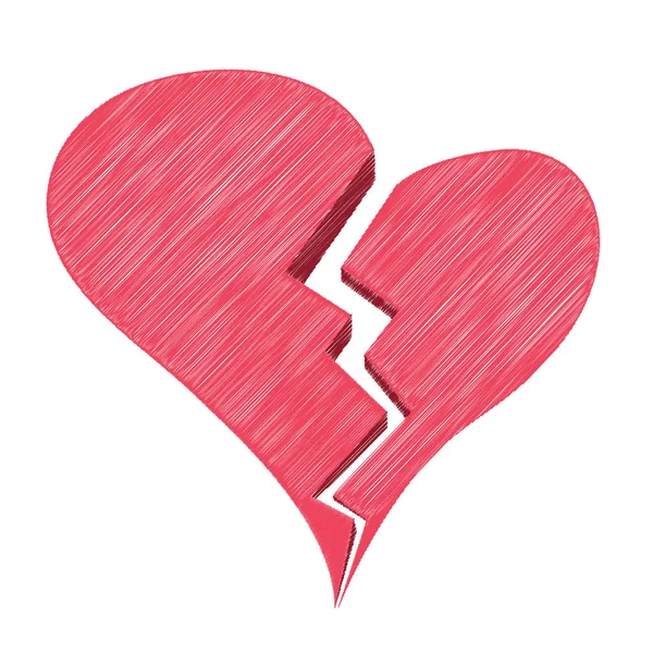 Красное сердце, разбитое сердце или развод, изолированные на белом фоне. Стиль векторного эскиза . — стоковый вектор