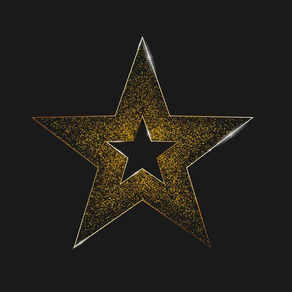 Realistischer metallischer goldener Stern. Stern platzt mit Funkeln isoliert auf schwarzem Hintergrund. — Stockvektor