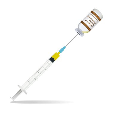 Bağışıklama, Hepatit aşısı şırınga içeren bazı enjeksiyon ve beyaz bir arka plan üzerinde izole enjeksiyon şişe. Vektör çizim.