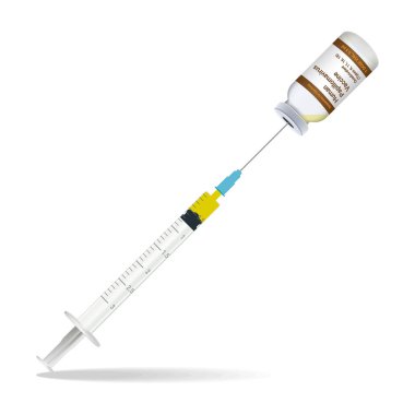 Bağışıklama, Hpv aşısı şırınga içeren bazı enjeksiyon ve beyaz bir arka plan üzerinde izole enjeksiyon şişe. Vektör çizim.