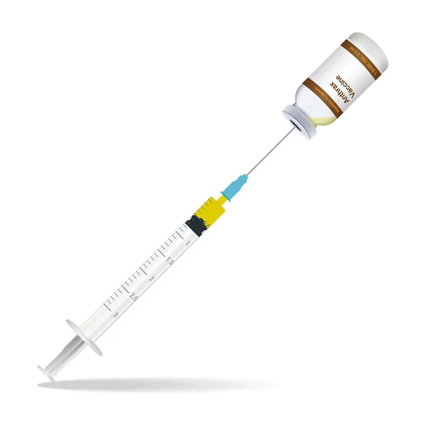 Immunization, Anthrax Vaccine Syringe Contain Some Injection And Injection Bottle Isolated On A White Background. Vector Illustration. — Stock Vector