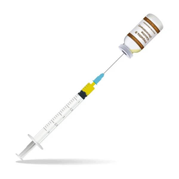 Ανοσοποίηση, σύριγγα εμβόλιο ηπατίτιδας περιέχουν κάποια ένεση και μπουκάλι ψεκασμού απομονωθεί σε λευκό φόντο. Εικονογράφηση διάνυσμα. — Διανυσματικό Αρχείο