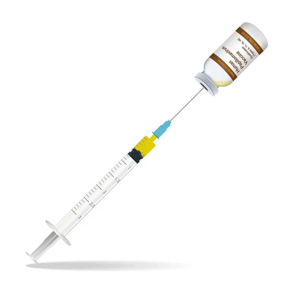 Ανοσοποίηση, εμβόλιο κατά του Hpv σύριγγα περιέχει κάποια ένεση και μπουκάλι ψεκασμού απομονωθεί σε λευκό φόντο. Εικονογράφηση διάνυσμα. — Διανυσματικό Αρχείο