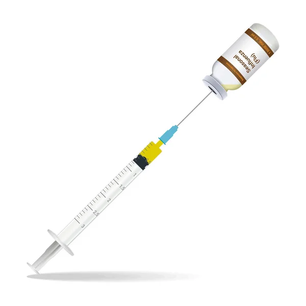 免疫接种, 流感疫苗注射器含有一些注射和注射瓶分离在白色背景。矢量插图. — 图库矢量图片
