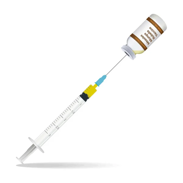 Ανοσοποίηση, ιλαρά παρωτίτιδα ερυθρά εμβόλιο σύριγγα περιέχει κάποια ένεση και μπουκάλι ψεκασμού απομονωθεί σε λευκό φόντο. Εικονογράφηση διάνυσμα. — Διανυσματικό Αρχείο